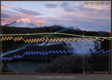 Original Preview: the blue curve shows the original luminance progression. Exposure adjustments (yellow) are now independent from Holy Grail leveling (orange).